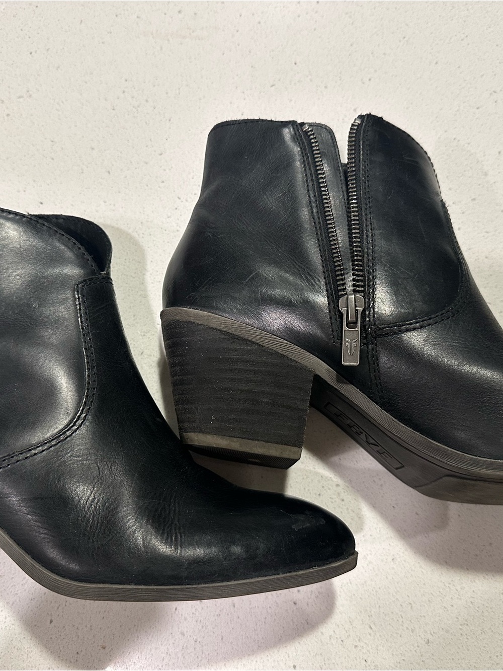 Frye Black Leather Ankle Booties with Side Zip